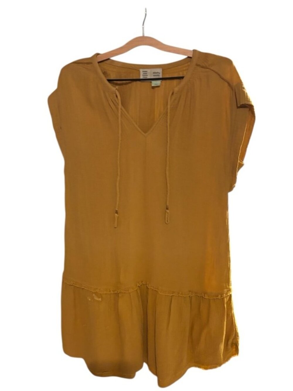 Mustard Midi Dress with Tie Neck